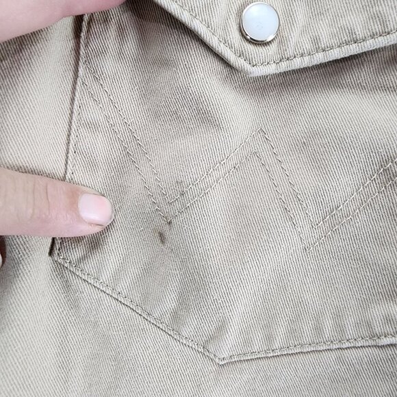 Wrangler Shirt Mens Large Tan Long Sleeve Pearl Snap Brushpopper Western *Read* - Picture 8 of 10